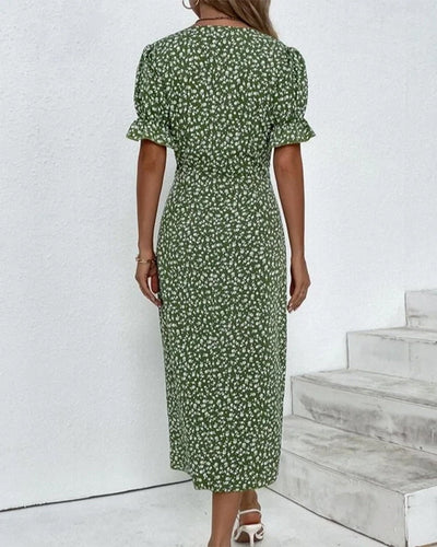 Gloria - Frisches V-Ausschnitt-Kleid mit Blumenmuster