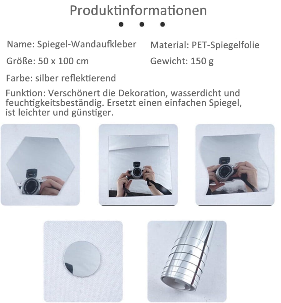 GlanzSicher Unzerbrechlicher Spiegel | Flexible PET-Spiegelfolie | Bruchsicher, kindersicher & selbstklebend