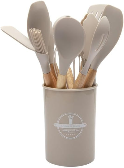 Küchenutensilien Set | Silikon & Holz | Hitzebeständig & Antihaftfreundlich