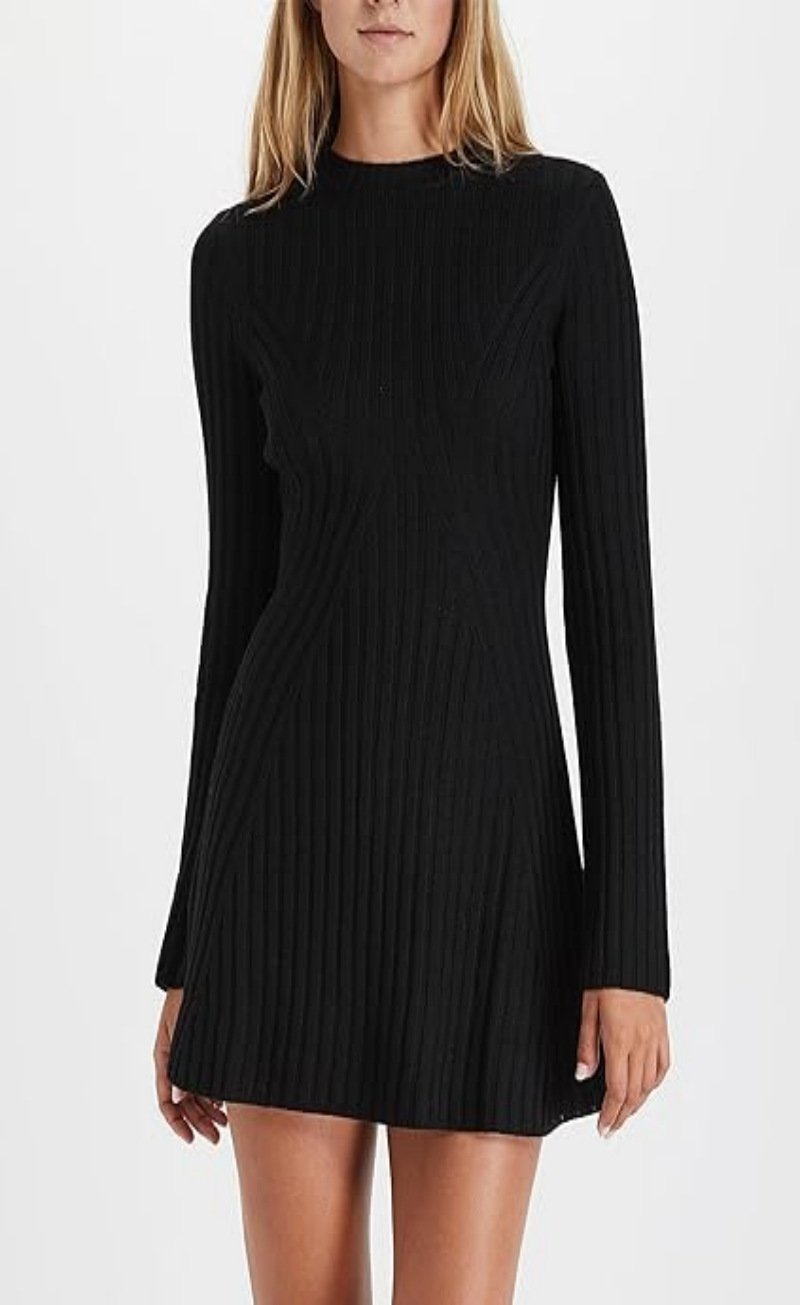 Damen Strickkleid | Rib-Knit mit Schlitzärmeln | Rundhals & Figurbetonte Passform