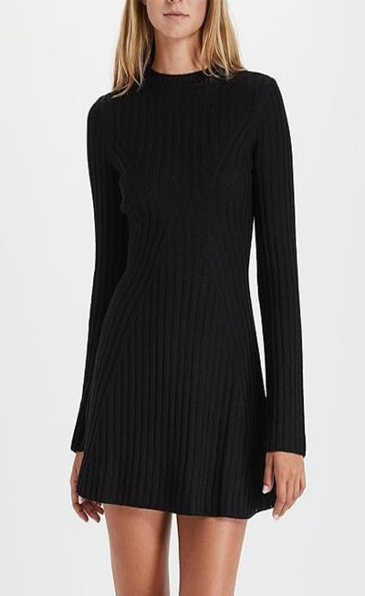 Damen Strickkleid | Rib-Knit mit Schlitzärmeln | Rundhals & Figurbetonte Passform