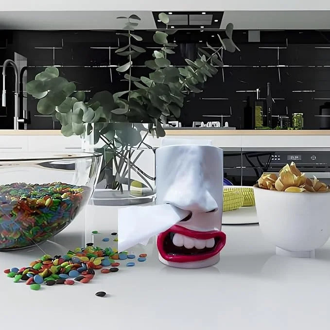 Taschentuchbox | Lustige Gesichtsform mit Nasen-Dispenser | Handgefertigte Deko & Geschenkidee