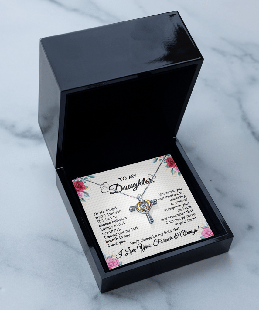 Halskette mit Botschaftskarte | Geschenk für Tochter | Kreuz mit Zirkonia & Geschenkbox