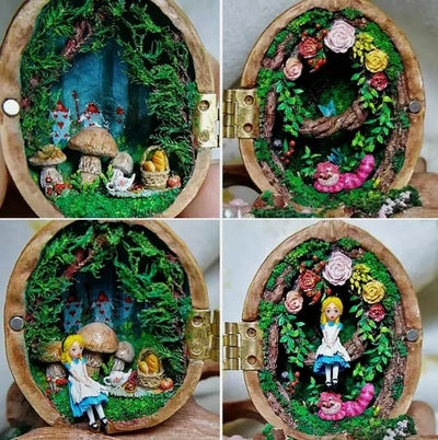 Miniatur Häuschen aus Walnussschale | Handgefertigt | Mit Licht