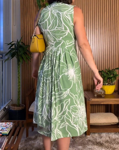 Damen Sommerkleid mit V-Ausschnitt | Tailliertes A-Linien Kleid | Ärmellos & figurbetont | Knielang