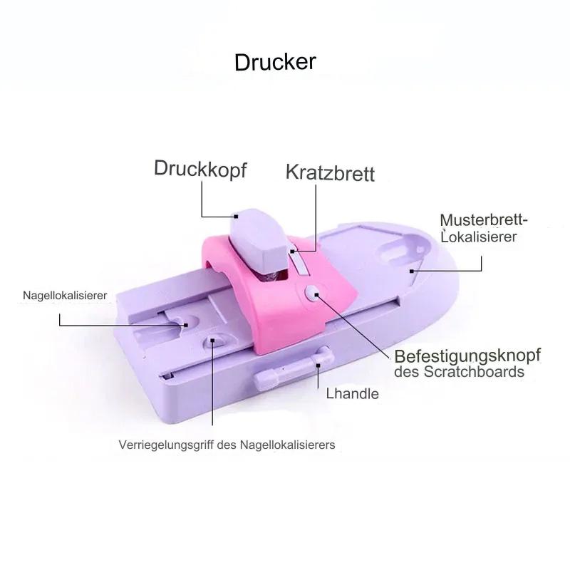 Tragbarer Nagelkunst Drucker & Stempel | Kabellos & Kompakt | 6 Designplatten