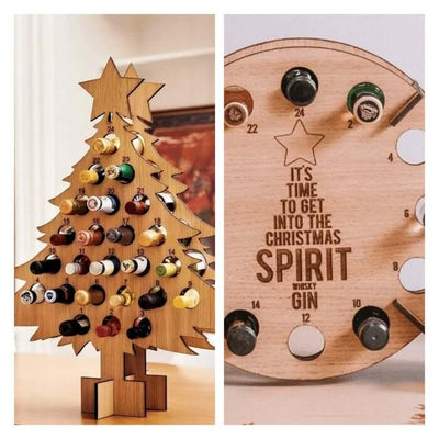 Adventskalender aus Holz | Weihnachtsbaum-Form & Befüllbar | Für Bier, Wein & Mini-Flaschen | Wiederverwendbar