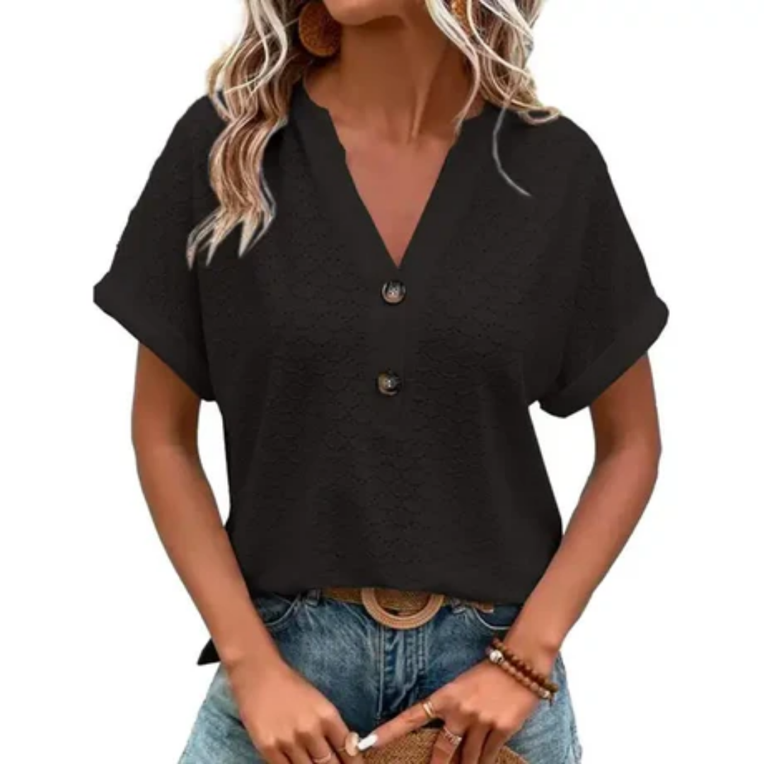 VitaBloom™ – Kurzärmlige Sommerbluse für Damen mit V-Ausschnitt
