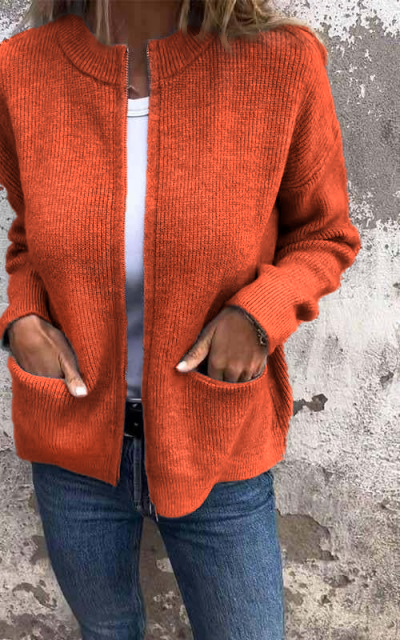 Damen Strickjacke mit Reißverschluss | Rundhals | Baumwolle | Größen S–5XL