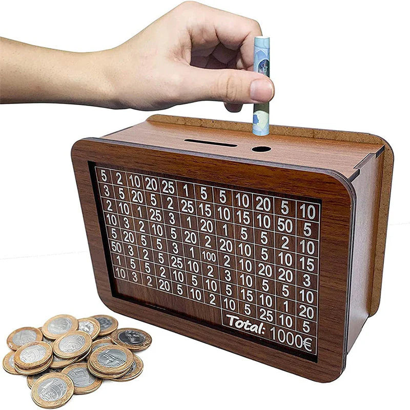 MünzTresor™ Sparschwein aus Holz mit Zähler