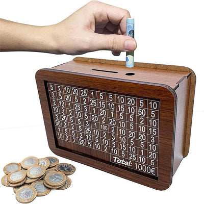 MünzTresor™ Sparschwein aus Holz mit Zähler