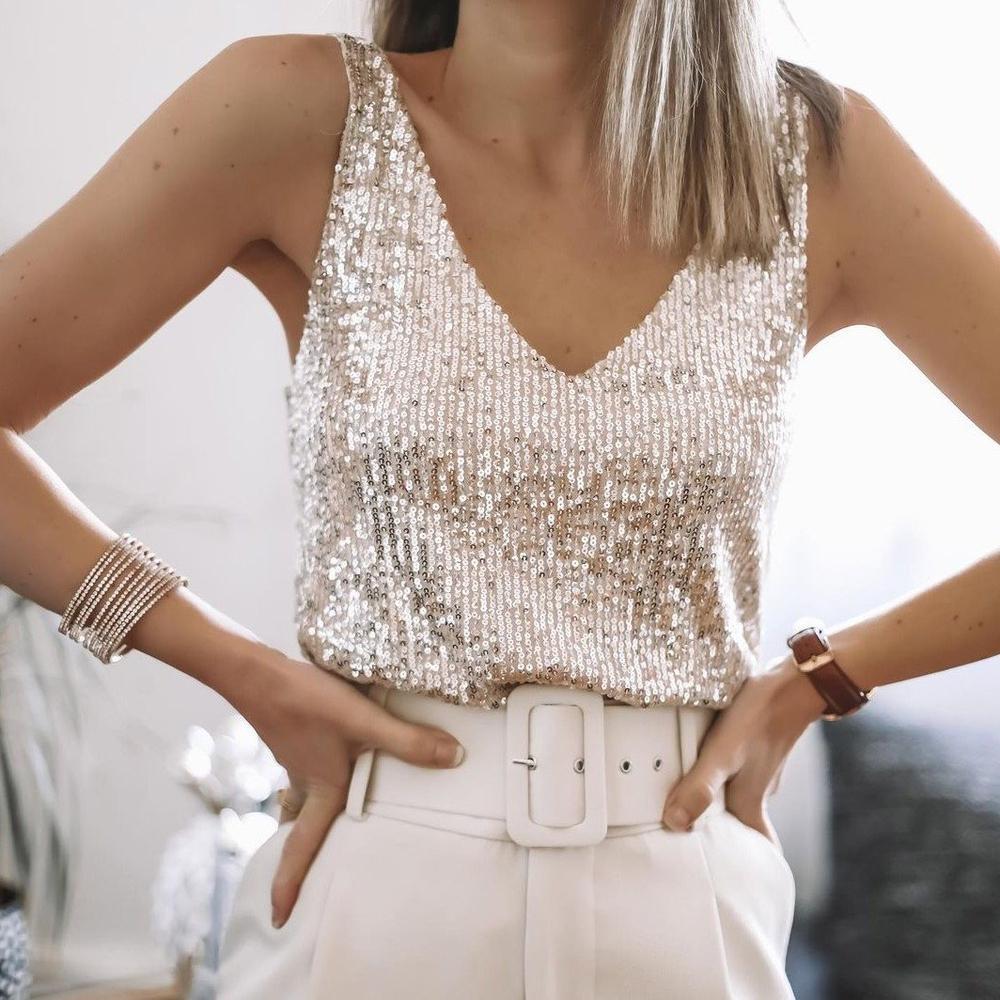 ShineVista™ – Elegantes Paillettenoberteil mit V-Ausschnitt für Damen