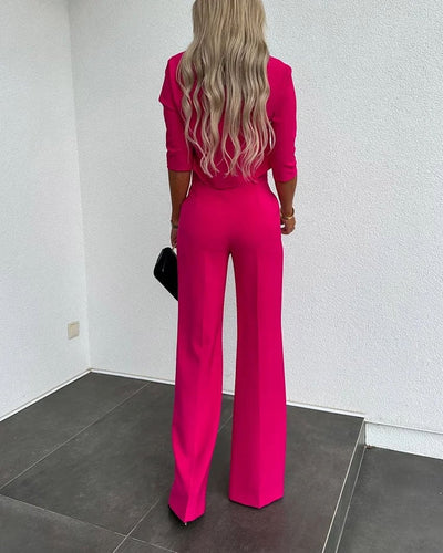 Damen Anzug Set | Blazer Jacke & Hohe Taille Hose | Elegantes Zweiteiler Outfit