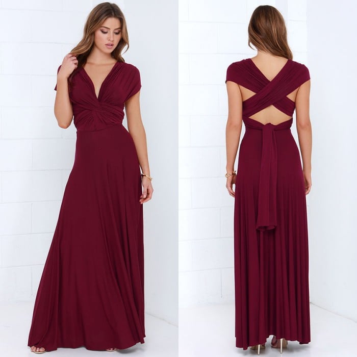 Damen Wickel-Maxikleid | 24 Tragevarianten | Ärmellos & elegant | Perfekt für Hochzeit, Party & Abend
