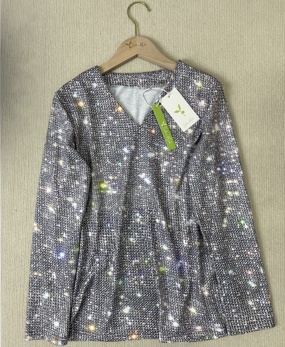 Glamora™ – Elegante Damen Glitzerbluse mit Langarm