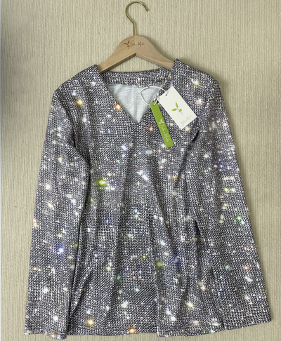 Glamora™ – Elegante Damen Glitzerbluse mit Langarm