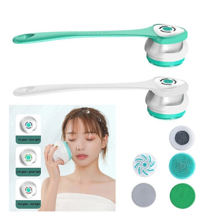 Elektrische Duschbürste | Rotierende Reinigungsbürste mit langem Griff | Peeling & Massage | Wasserdicht