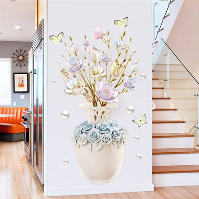 Blume Kreative Wanddekoration | 3D Effekt | Selbstklebend & Wiederverwendbar | PVC Wandsticker Set