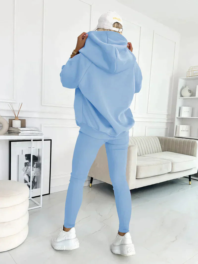 Damen Freizeitanzug Drei-teilig | Kapuzenjacke, Sweatshirt-Hose & Top | Weiches Material