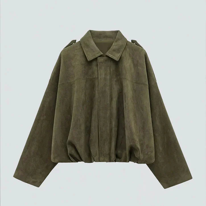 Damen Überdimensional Jacke | Weiche Wildlederoptik | Voll gefüttert | Khaki