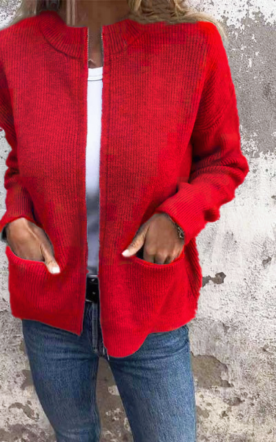 Damen Strickjacke mit Reißverschluss | Rundhals | Baumwolle | Größen S–5XL