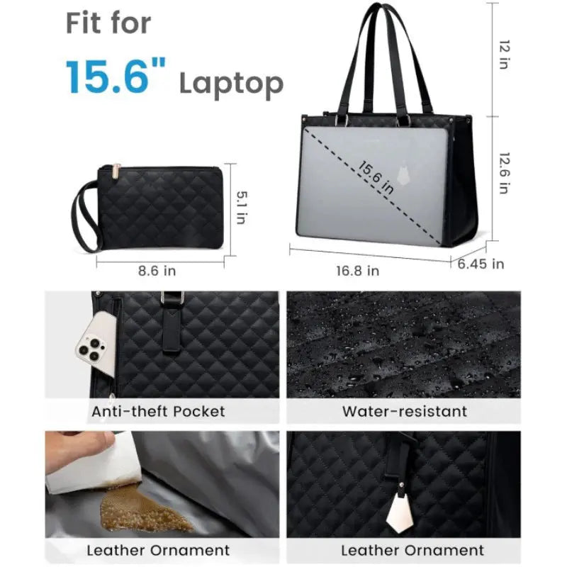 2-in-1 Isolierte Handtasche | Laptop- & Lunch-Tasche in einem | Mit Thermofach & Extra-Tasche | Wasserabweisend & Stylisch