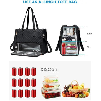 2-in-1 Isolierte Handtasche | Laptop- & Lunch-Tasche in einem | Mit Thermofach & Extra-Tasche | Wasserabweisend & Stylisch