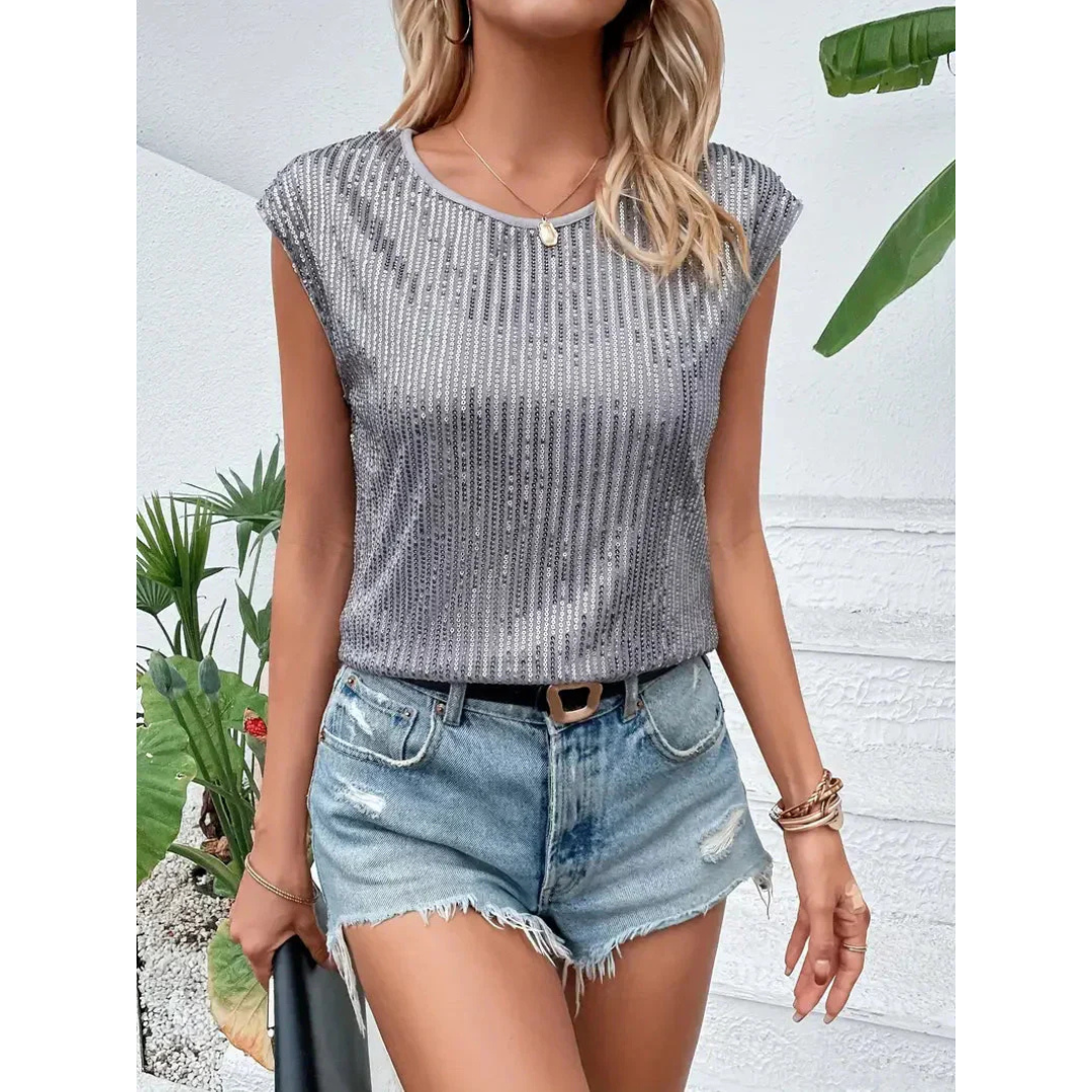Sparkella™ – Kurzärmliges Pailletten Top für Damen