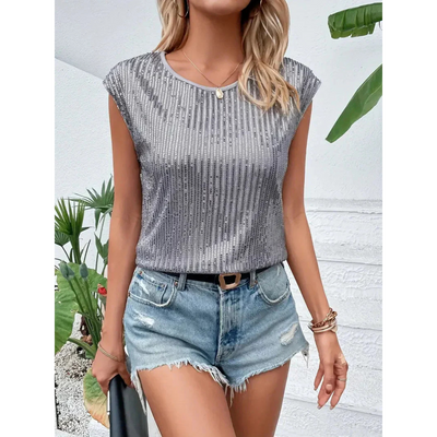 Sparkella™ – Kurzärmliges Pailletten Top für Damen