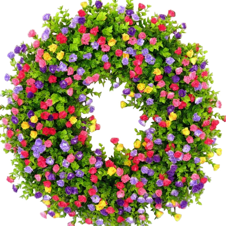 Türkranz | Handgefertigter Frühlings- & Sommerkranz | Bunte Kunstblumen & Eukalyptus