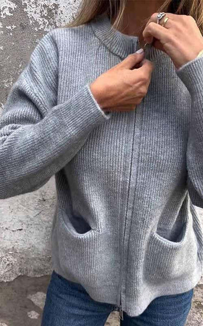 Damen Strickjacke mit Reißverschluss | Rundhals | Baumwolle | Größen S–5XL