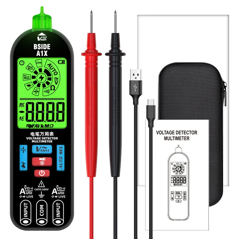 BSIDE A1X Digitales Multimeter | Intelligenter Spannungstester | Wiederaufladbar | Automatikmodus & Displaybeleuchtung