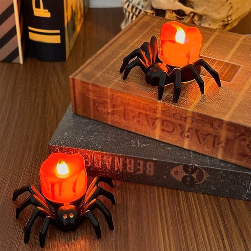 Halloween LED Kürbislampe mit Spinne | Warmweißes Licht | Batteriebetrieben & Sicher | Deko für Innen & Außen