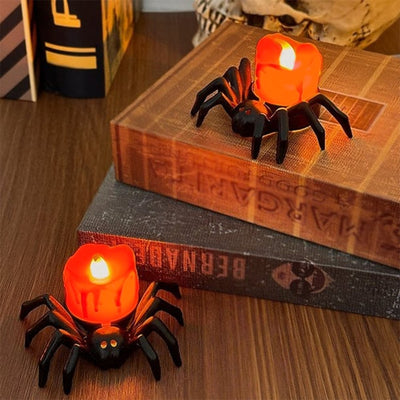Halloween LED Kürbislampe mit Spinne | Warmweißes Licht | Batteriebetrieben & Sicher | Deko für Innen & Außen