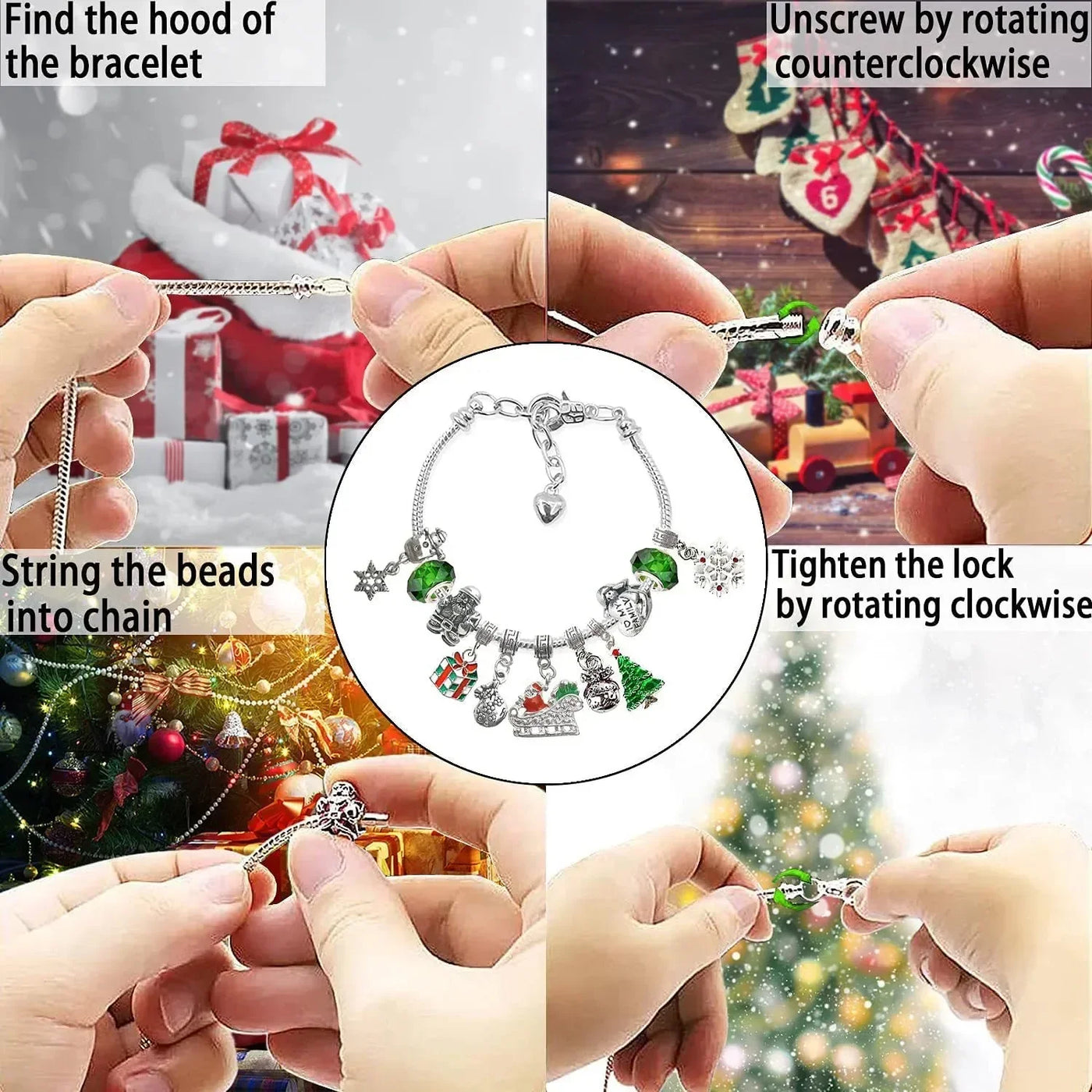 Adventskalender Schmuckset | DIY Weihnachts-Armband mit 24 Anhängern | Festliche Countdown-Idee