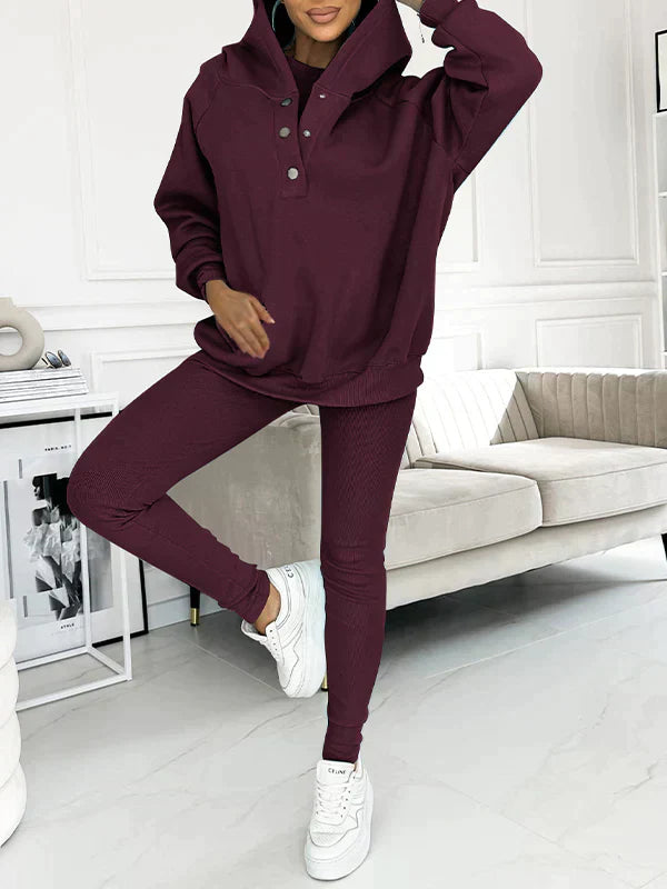 Damen Freizeitanzug Drei-teilig | Kapuzenjacke, Sweatshirt-Hose & Top | Weiches Material