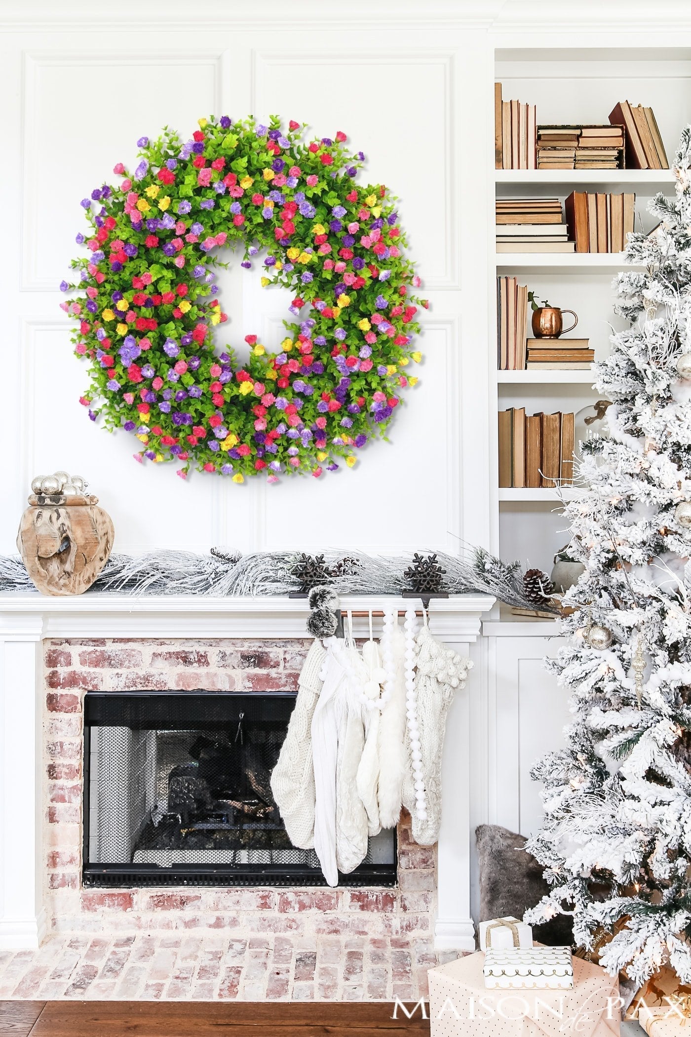 Türkranz | Handgefertigter Frühlings- & Sommerkranz | Bunte Kunstblumen & Eukalyptus