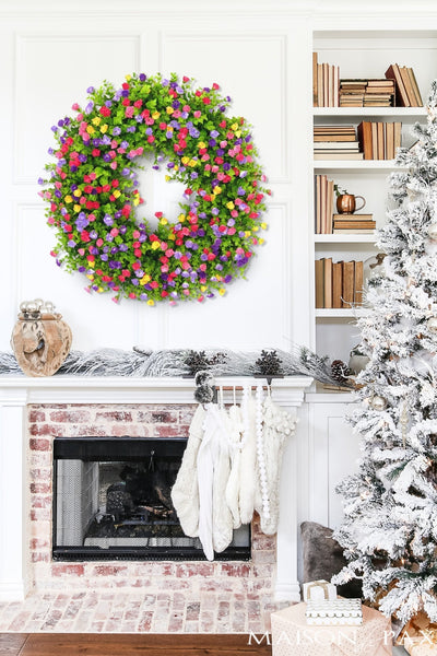 Türkranz | Handgefertigter Frühlings- & Sommerkranz | Bunte Kunstblumen & Eukalyptus