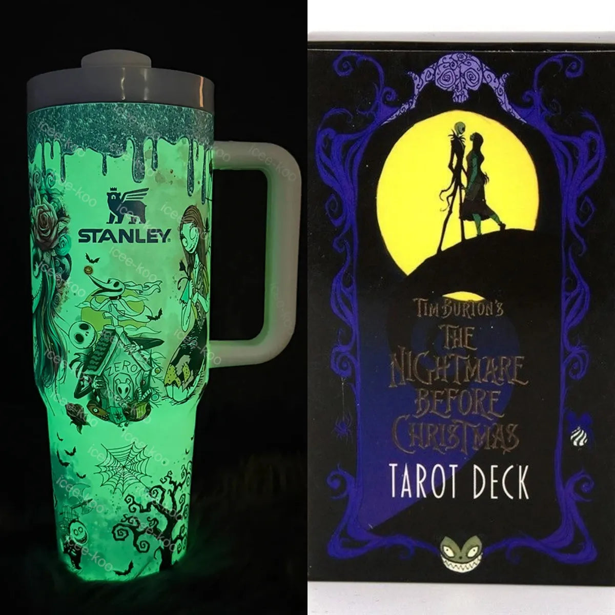 Leuchtender Tumbler Jack & Sally | Leuchtender Becher 1200 ml | Isoliert & Doppelwandig | Halloween & Weihnachts Edition