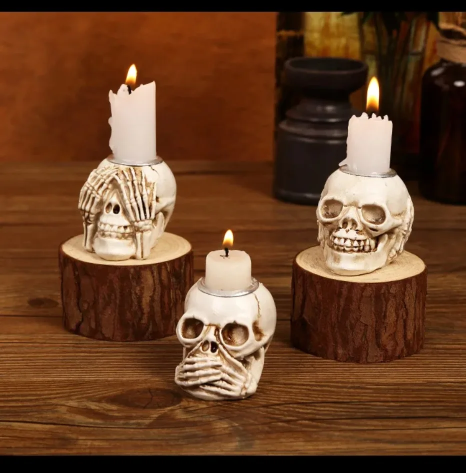 TotenkopfGlühen™ Skullight 3pc Halloween Schädel Kerzenständer Set