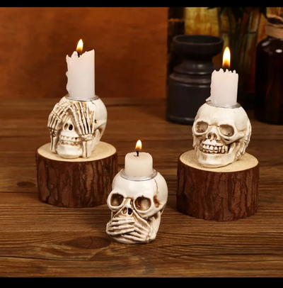 TotenkopfGlühen™ Skullight 3pc Halloween Schädel Kerzenständer Set