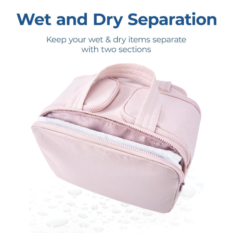 Damen Kulturtasche groß | Wasserdicht & Auslaufsicher | Leichtes Twill-Gewebe | 4 Fächer Reise-Organizer