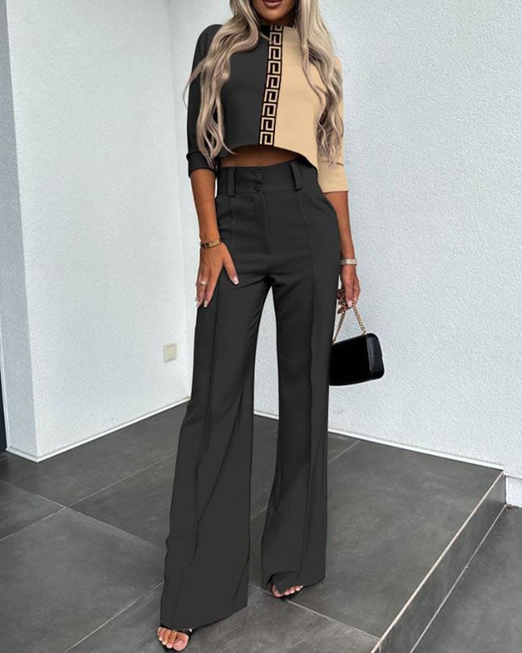 Damen Anzug Set | Blazer Jacke & Hohe Taille Hose | Elegantes Zweiteiler Outfit