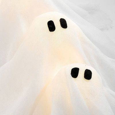 Halloween Geisterkranz mit LED-Beleuchtung | 12 Leuchtgeister | Batteriebetrieben & Leicht Aufzuhängen