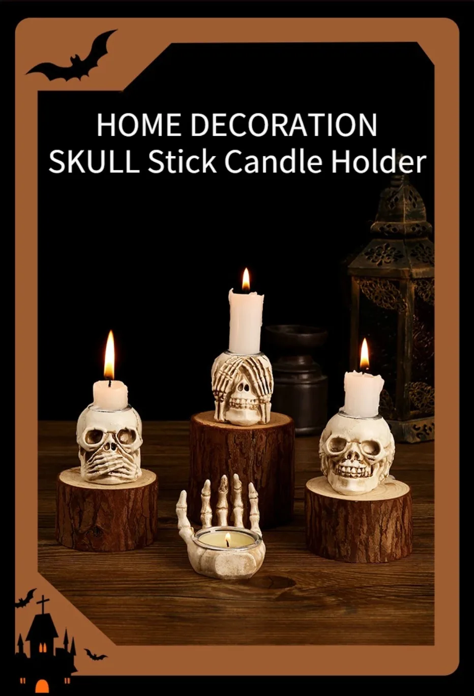 TotenkopfGlühen™ Skullight 3pc Halloween Schädel Kerzenständer Set