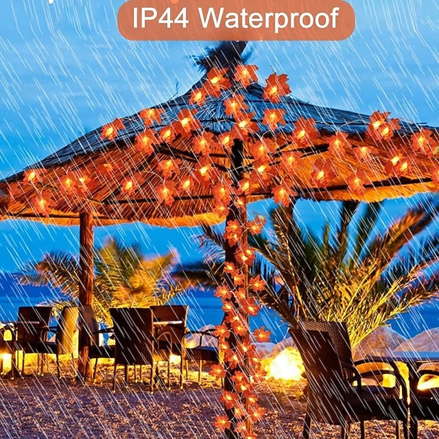 LED Ahornblatt-Lichterkette | Warmweißes Licht | USB & Batteriebetrieb | Herbstdeko Innen & Außen