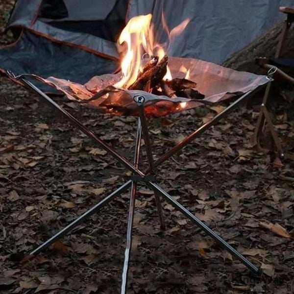 Faltbare Feuerstelle aus Edelstahl | Leicht & Tragbar | Camping Feuerkorb mit Netz & Tragetasche | Für Outdoor & Garten