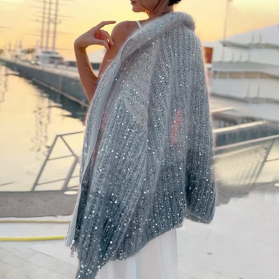 Damen Strickjacke mit Pailletten | Eleganter Glanz & Leichtes Gewebe | Einfarbig Cardigan für Alltag & besondere Anlässe
