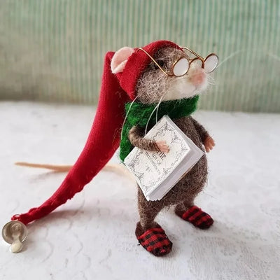 Handgefertigte Filzmaus | Weihnachtsdeko & Geschenkidee | Nadelgefilzt aus Wolle & Stoff | Nachhaltig