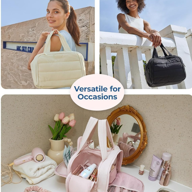 Damen Kulturtasche groß | Wasserdicht & Auslaufsicher | Leichtes Twill-Gewebe | 4 Fächer Reise-Organizer